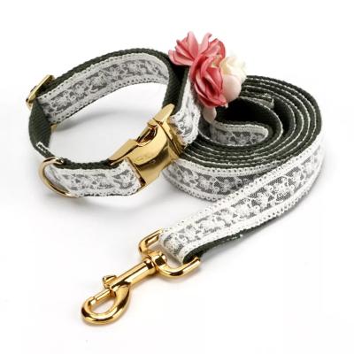 China 2022 New Arrival Quick Version Lace Dog Matching Dog Leash And Collar Luxury Elegant White Adjustable Metal Buckle White for sale