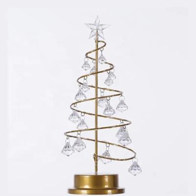 China Crystal Gold Spiral Decorative Tree Table Lamp LED Night Light 15 Bulbs Battery Operated Bulbs Bonsai Tree Table Light for sale