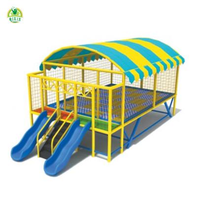 China With Amusement Park Kids Fitness Protective Net Trampoline With Double Slides for sale