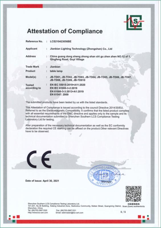 CE - Jianbian Lighting Technology (Zhongshan) Co., Ltd.