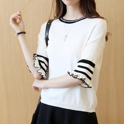 China New Summer Women's Anti-pilling Mid-sleeve Loose Ice Silk Knit Half Shirt Sheath Short Bottom Sweater Lightly for sale