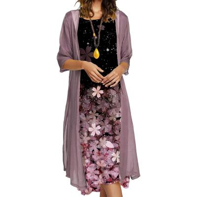 China Lady Printed Elegant Casual Anti-Static Women's Set Cardigan Coat Dress Retro Long V-Neck Strap Sleeve Sexy Two-Piece Half Dress for sale