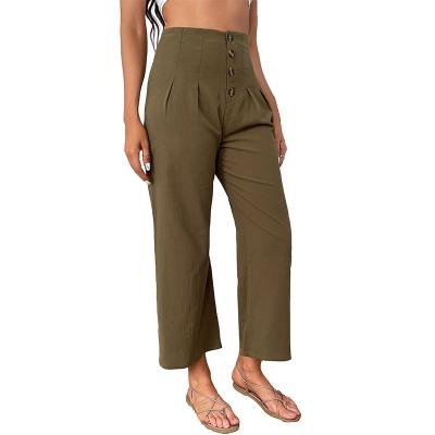 China European women's summer breathable new thin pants micro-rocket canvas pants and American cotton nine point high-waist for sale