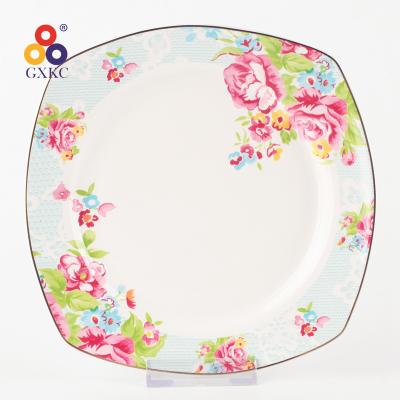 China Sustainable Hotel Restaurant Ceramic Dinner Plate With Flower Decal for sale