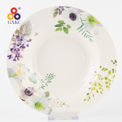 China Viable Wholesale Floral Pattern Soup Dish Hotel Porcelain Ceramic Dishes for sale