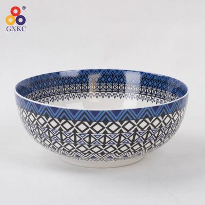 China Viable Embossed Blue Ceramic Fruit Dessert Bowls Noodle Decal Soup Japanese Embossed Porcelain Bowls for sale