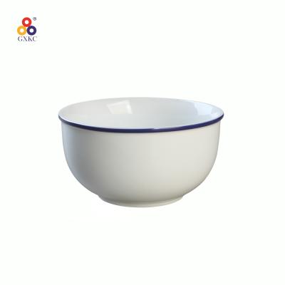 China GXKC Sustainable Japanese Noodle Salad Bowl Ceramic Soup Bowls Set With Blue Line for sale