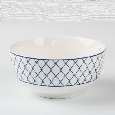 China Sustainable Blue Glazed Line Big Pattern Discount Guangxi SanHuan GXKC Porcelain Set Ceramic Ramen Rice Soup Bowl for sale