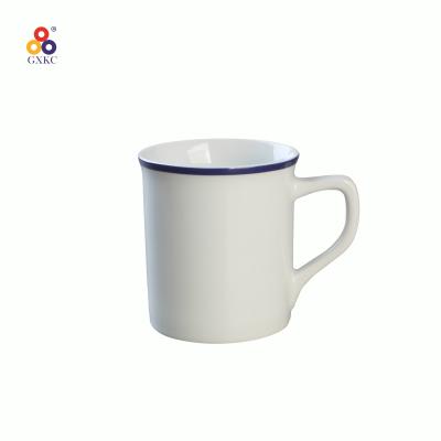 China Sustainable Customized Porcelain Coffee Milk Water Cups Ceramic Mugs With Blue Line for sale