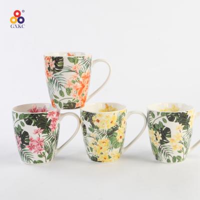 China New Viable 4pc 360cc Chinese Floral Bone China Ceramic Coffee Mugs Set for sale