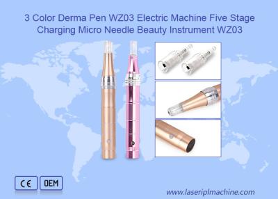 China 3 Color Derma Pen Electric Machine Five Stage Charging Micro Needle Beauty Instrument for sale