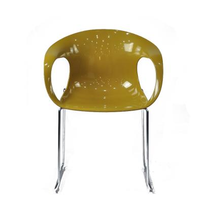 China Easy To Clean Indoor Used Chromed ABS Shell Fabric Seat Tulip Plastic Armchair Cafe Restaurant Dining Chair With Armrests Metal Leg for sale