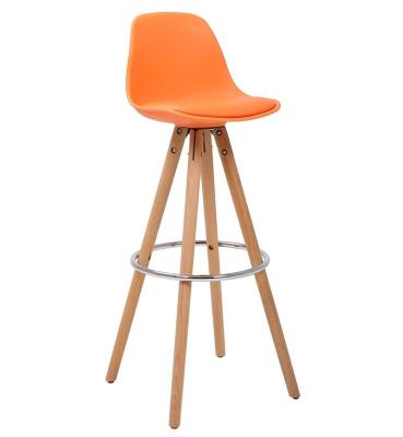 China Solid Wood ABS Stool AH-8050-28 Nordic Single Leg Kitchen Plastic Bar Wooden Beech High Stool With Step On The Foot for sale