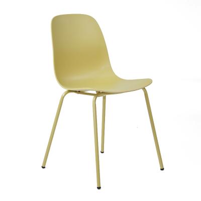 China Leisure Removable Warm Plastic Simple Indoor Metal Solid Color Backrest Cover Steel Leg Seat Nordic Modern PP Shell Dining Chair Metal Frame for sale