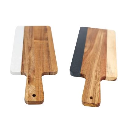 China Sustainable Acacia Wood and Faux Marble Cheese Board with Handle, Acacia Wood Marble Cutting Board for sale