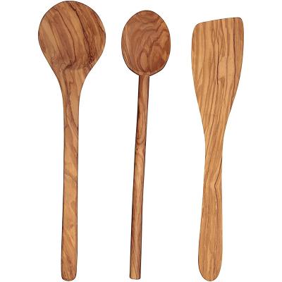 China Minimalist Olive Wood Utensil Spatula Spoon Pocket 3 Piece Set 12 inch, Olive Wood Tableware for sale