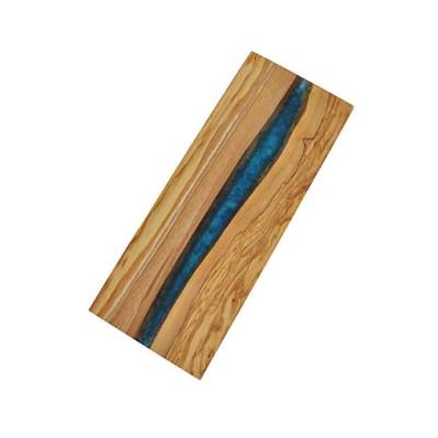 China Viable Olive Wooden Resin Cutting Board with Blue Crystal Resin River, Cheese Olive Wooden Panel for sale