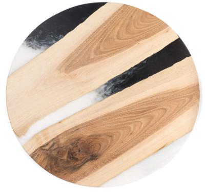 China Viable wooden round cutting board with resin, wooden cheese serving board for sale