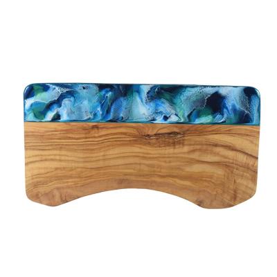 China Olive Wood Cheese Board viable with blue green resin 30cm, Olive Wooden Cutting Board for sale