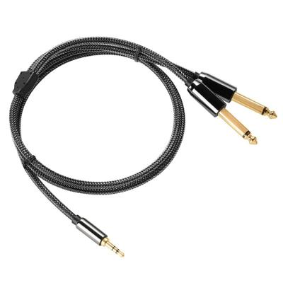 China Lijie Car Dual R/L Male Stereo to Aux Jack. Male For Guitar Amplifier Mixer Speaker 3.5mm To 6.35mm TS 1/4 Inch Audio Cable for sale