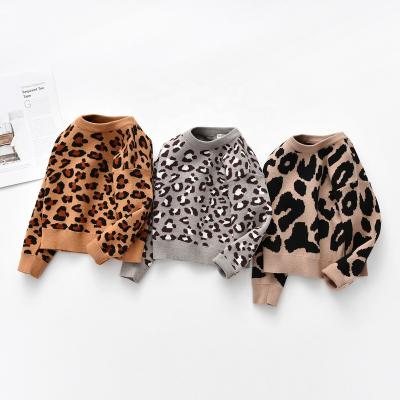 China Wholesale Anti Shrink Cotton Knitwear Leopard Print Sweater Kids Patterns Kids Knitting Sweater Cute Fashionable Knitted Tops for sale