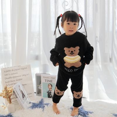 China Soft Lovely Bear Children's Pajamas Kids Thermal Home Wear Set Two-Piece 100% Polyester Knitted Sleepwear for sale