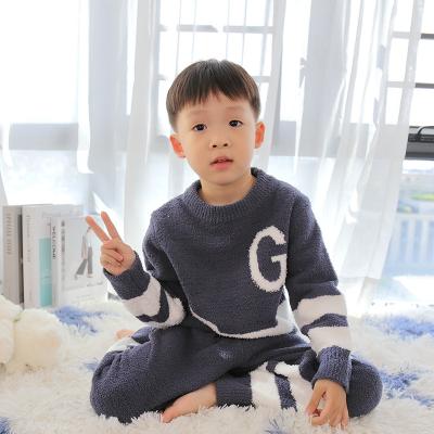 China Stripe Thermal Soft Children's Letter Home Clothes Set Hot Selling Knitted Children's Pajamas Sleepwear for sale