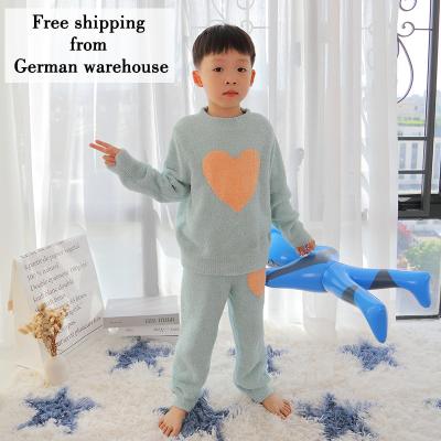 China Hot sale knitted soft and comfortable thermal new style sleepwear soft love children's pajamas 2022 autumn and winter for sale