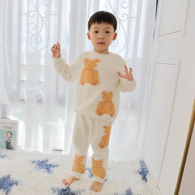 China Bear Home Set Cartoon Children's Thermal Soft Children's Clothing Pajamas Knitted Two-Piece Sleepwear Hot Sale for sale