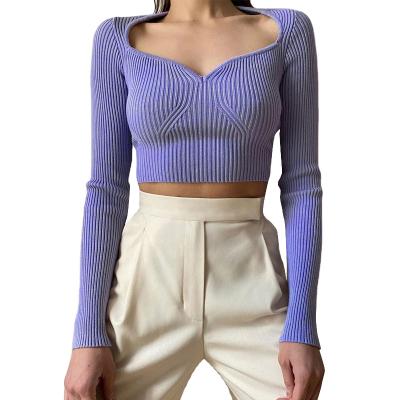 China Wholesale Sweetheart Sexy V-neck Long Sleeve Anti-wrinkle Top Sleeve Knit Cropped Autumn Women Sweater for sale