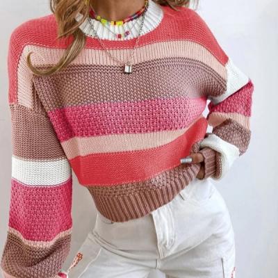 China 2022 new Anti-wrinkle Color-block drop shoulder sweater women sweaters sweater knitted upper for sale