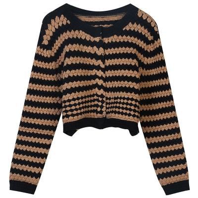 China Anti-wrinkle Hot Sale Women Sweater Custom Design Stripe Slim Fit Knitted Sweater Woman Women Sweater Cardigan for sale