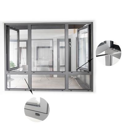 China Magnetic Screen Customized High Quality Insulated Aluminum German Triple Pane Glass Windows Tilt Tower Window for sale