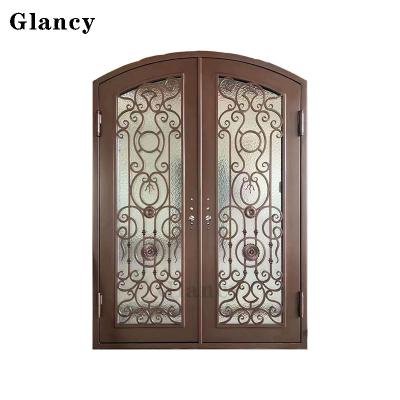 China Custom Steel Metal Front Wrought Iron Meta Doors Modern Double Entry Black Steel Exterior Security Door for sale