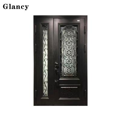 China Rustic Traditional Design Exterior Main Style Entrance Wrought Iron Luxury Steel Swing Doors for sale