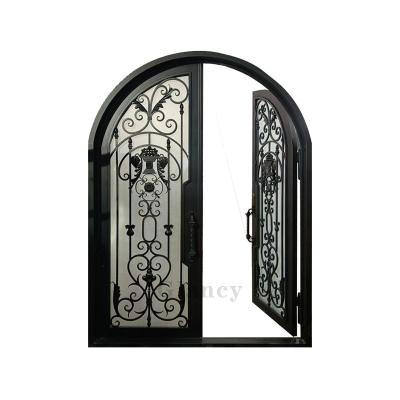 China Modern European Luxury House Designs Door Security Front Entrance Gate Double Wrought Iron Main Doors for sale