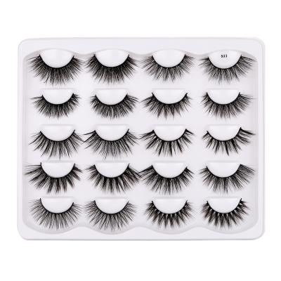 China 10 pairs dense and thin synthetic false eyelashes 10 pairs set curved natural false eyelashes 100% handmade false eyelashes for sale