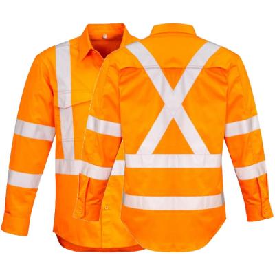 China High Visibility Hot Sale 100% Cotton Drill Vented Orange Construction Work Shirt Breathable for sale