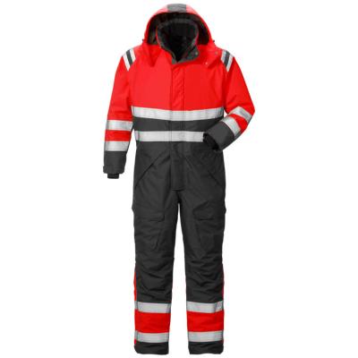 China High Visibility Factory Supply Orange/Black One Piece Hi Vis Freezer High Visibility Waterproof Quilted Winter Insulated Boiler Suit for sale