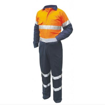 China 100% Orange/Navy Two Tone One Piece Reflective Safety Visibility Factory Supply Cotton High Visibility High Charcoals Hi Vis Work Wear for sale