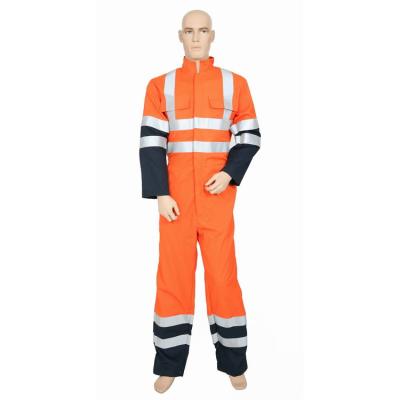 China High Visibility Factory Supply Polyester/Cotton Twill Orange/Navy Industrial Mechanic One Piece Oil Resistant Waterproof Work Wear for sale