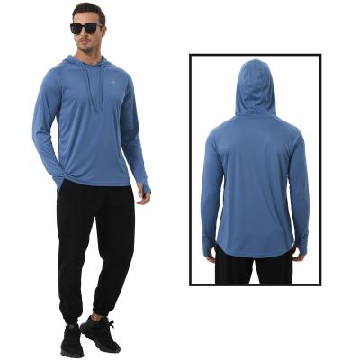 China QUICK DRY Men's UPF 50+ Long Rash Hoodie Swim Shirt Athletic Fishing Hiking Workout Shirts Hoodie Beach Summer Outdoor Fabric for sale