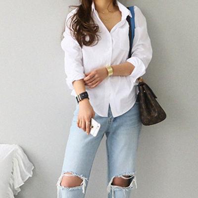 China New Arrival Anti-Shrink Autumn Clothes Ladies Casual Long Sleeve Sping Up Pocketed Solid Flannel Blouses Women Shirt for sale