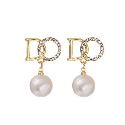 China Fashion Romantic Wholesale Fine Jewelry Crystal Pearl Dangle Earrings 316L Stainless Steel Gold Plated for sale