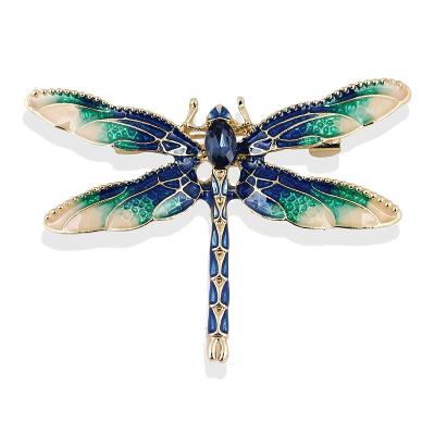 China Crystal Korean Fashion Simple Gold Plated Alloy Green Oil Enamel Dragonfly Drip Pearl Gardenia Flower Brooch Pin for sale