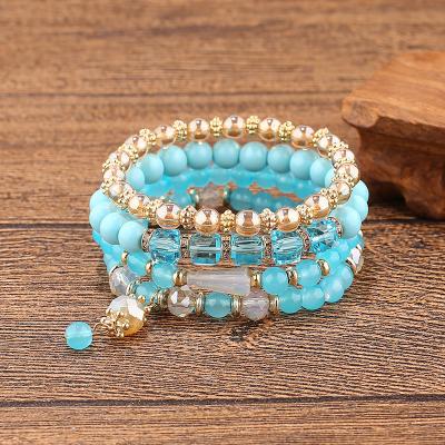 China Evil Blue Eyes Punk Bracelet Fashion Glass Beads Elasticity Bracelet Turkish Handmade Jewelry For Women for sale