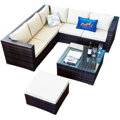 China Modern Outdoor Rattan Sofa Set Outdoor Balcony Garden Patio Sofa Lounge Sunroom Faux Rattan Wicker Upholstered Chairs for sale