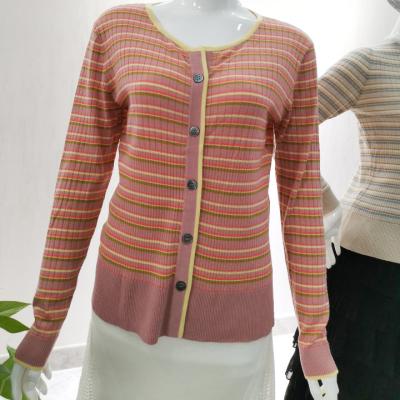 China New 2022 Striped Breathable Fashion Knitted Long Sleeve Crew Neck Knit Sweater Women Girl Spring/Summer Plus Size Cardigan for sale