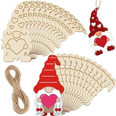 China Amazon Wooden Decoration Hot Sale Handmade Valentine Gnome Gift DIY for Valentine Wood Hanging Ornaments for sale