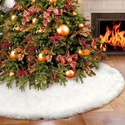 China Snowy White 48 Inch Snowy White Ornament Faux Fur Christmas Tree Skirt For Christmas Decorations for sale